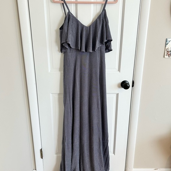Show Me Your MuMu | Renee ruffle maxi dress grey silver sparkle size M new - Picture 7 of 7
